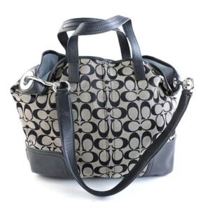 Coach Hadley Black Signature Monogram Canvas Shoulder Bag